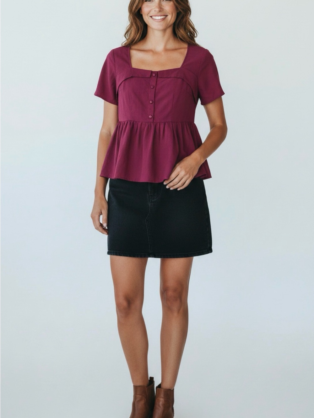 BloomChic Square-Neck Short Sleeve Peplum Top